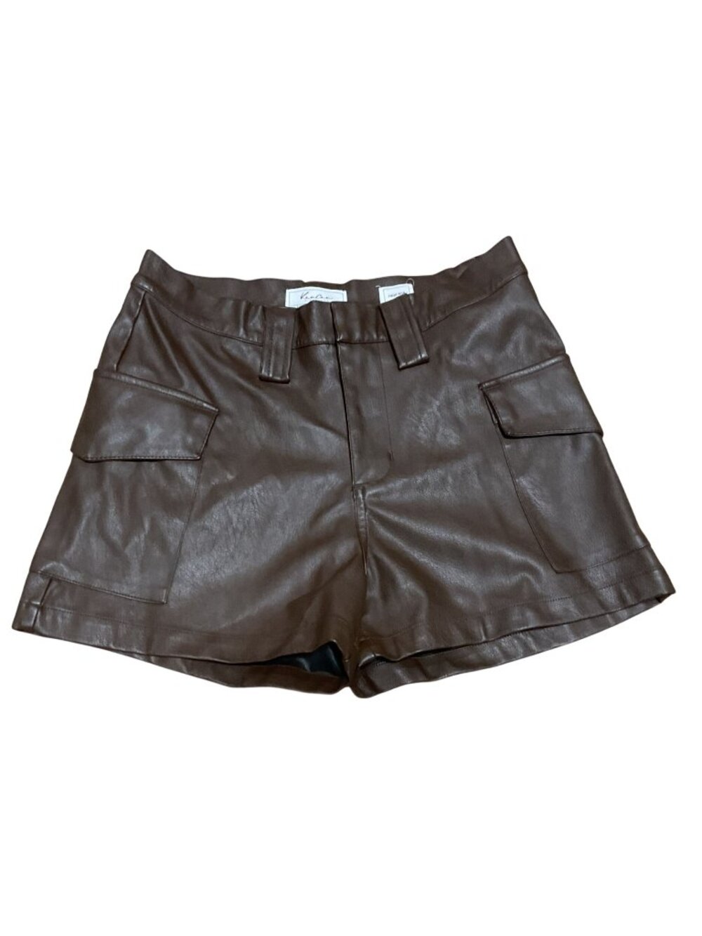 KanCan Signature Brown Faux Leather High Rise Shorts Size 24 Utility Pockets